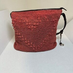 Brighton Terracotta Woven Straw Heart Shoulder Bag Leather Trim Silver Hrt Charm